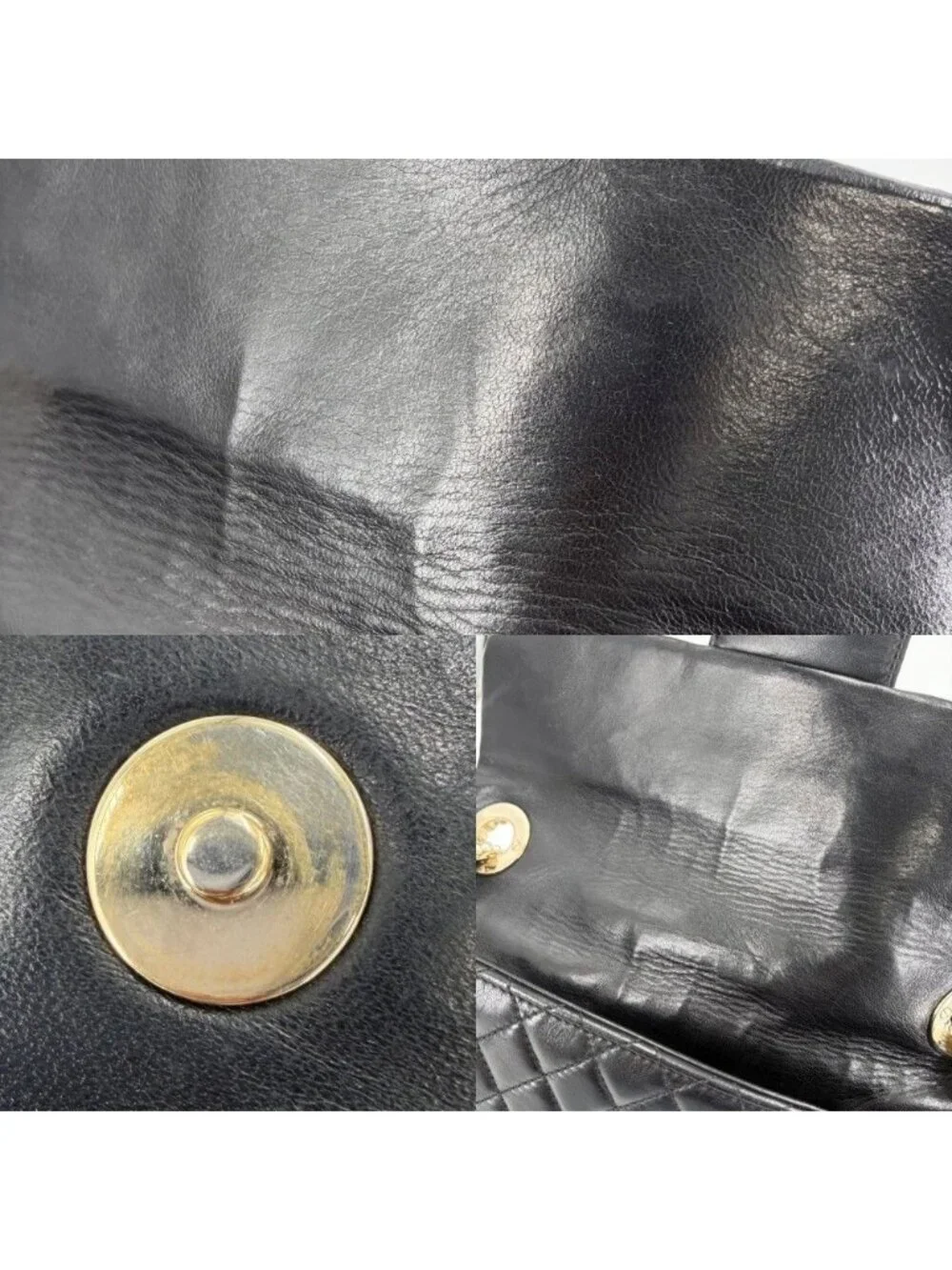 Chanel Shoulder Bag Quilted Westminster Chain Leather Faux Pearl Black Gold